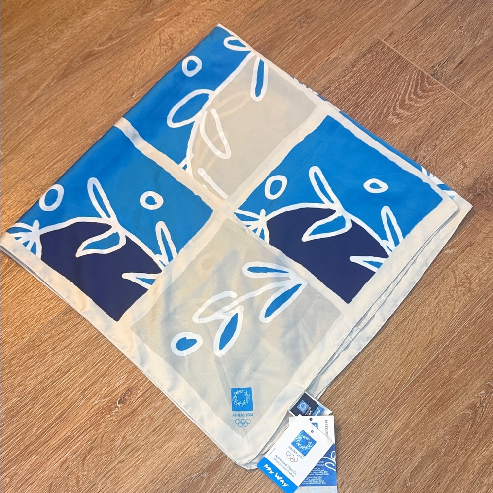 3/$20 Olympics Athens 2004 Souvenir Scarf 34” Square Women’s New W/Tags Blue Wht